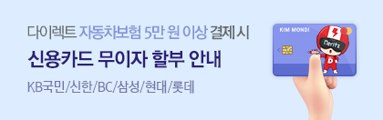 다이렉트 자동차보험 5만 원 이상 결제 시 신용카드 무이자 할부 안내: KB국민/신한/삼성/BC